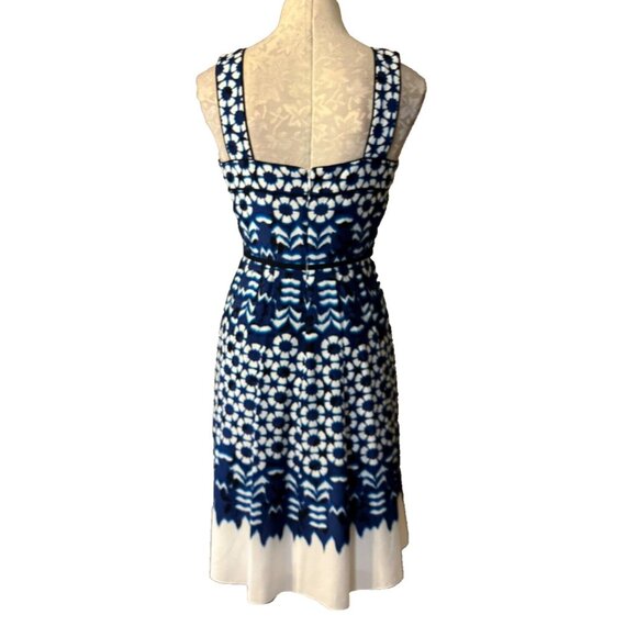Adrianna Papell A Line Dress 4 Blue Black White Ikat Print Sleeveless Summer NEW - Picture 4 of 8